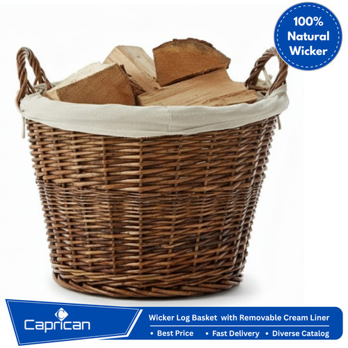 Wicker log basket - round, with