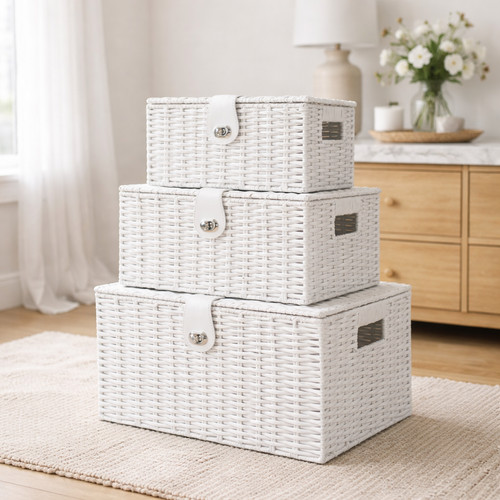 Wicker storage basket white - wicker,