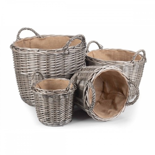 Round lined grey - grey, wicker