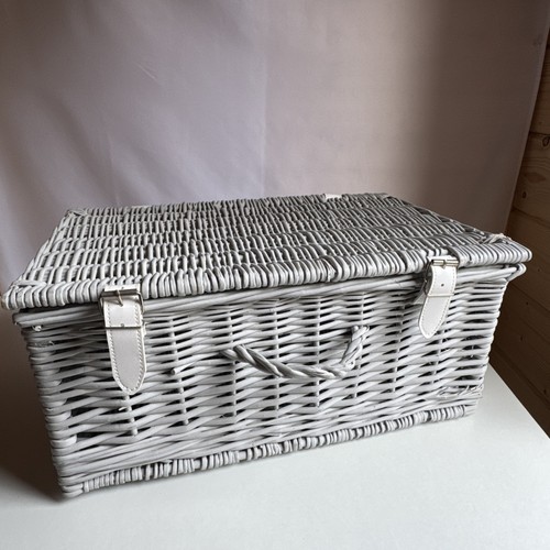Grey wicker hamper - hamper, basket
