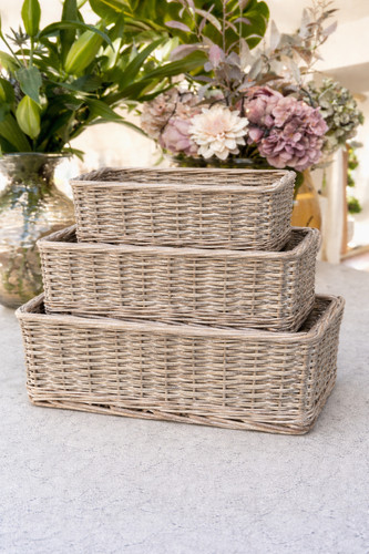 Shallow wicker storage baskets - wicker,