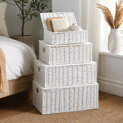 4pc large wicker storage - 4pc,