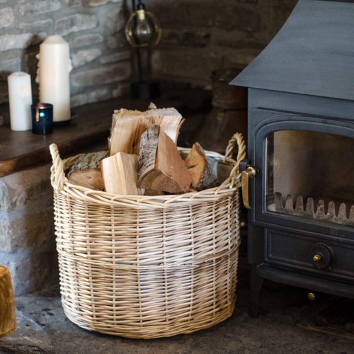 Natural wicker circular log - natural,
